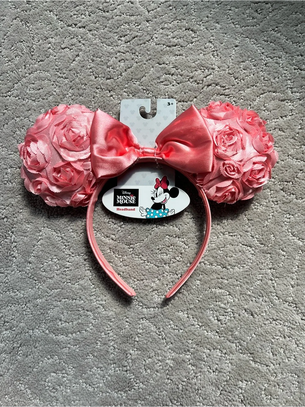 Disney Pink Floral Minnie Ears Headband with Satin Bow